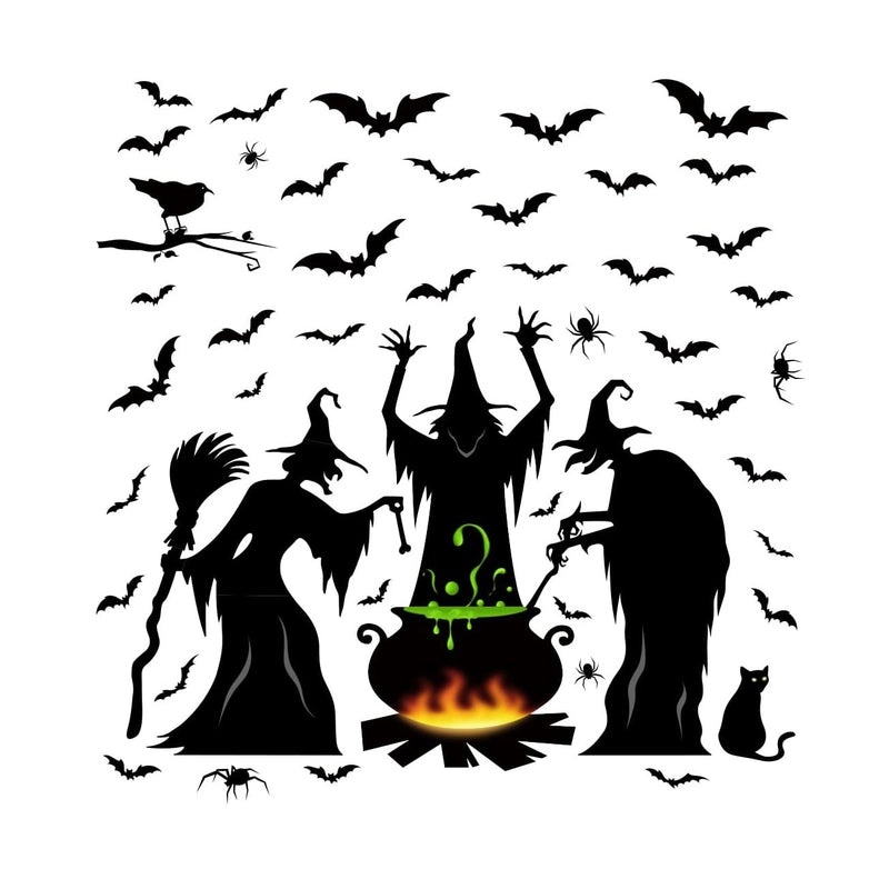 Halloween Witch and Bat Window Stickers Ghost Spider Wall Decorations|Holiday & Seasonal Decor