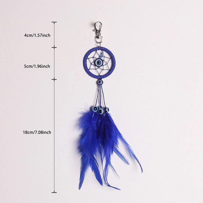 Bohemian Dream Catcher Keychain with Feather and Evil Eye Charm|Accessories & Keychains
