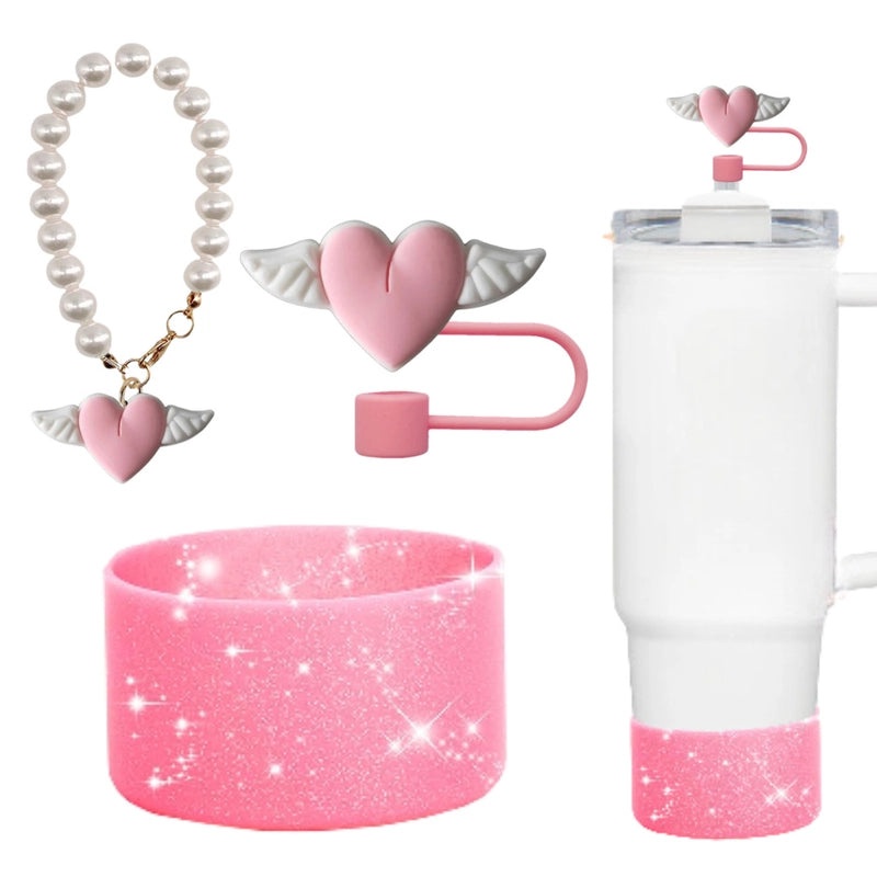 Red Heart Wing Silicone Straw Caps Cute Decorative Drink Accessories 2 or 3 Pieces Set|Drinkware Accessories