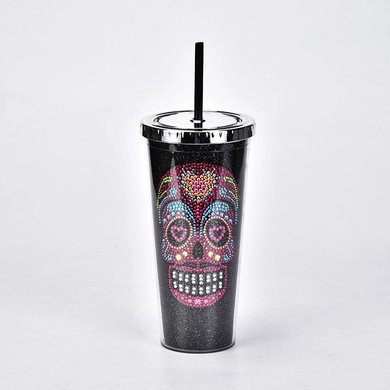 Creative Double-layer Plastic Straw Cup with Halloween Skull Design Large Capacity Drinkware|Halloween Drinkware