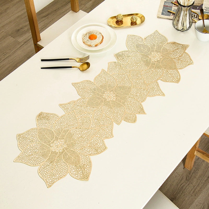 Nordic Creative PVC Table Runner with Irregular Flower Hollow Design | Home Decor Table Linen