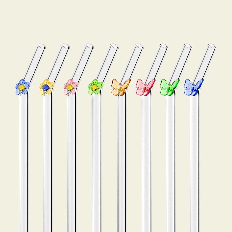 Glass Flower Butterfly Straw, 1 Piece|Drinkware & Straws