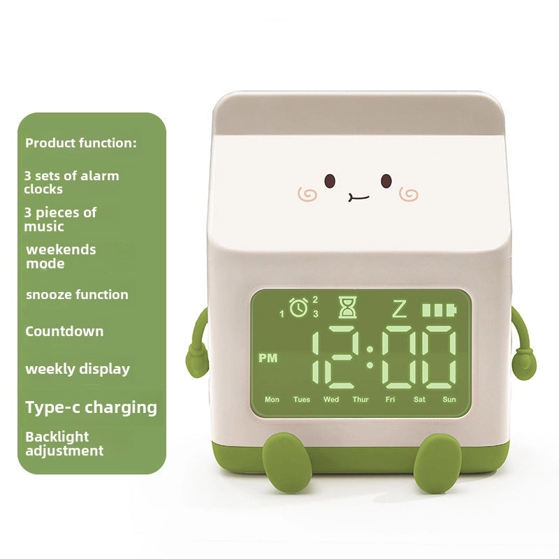 Cute Milk Carton Mini Electronic Alarm Clock for Kids|Children's Bedroom Clocks