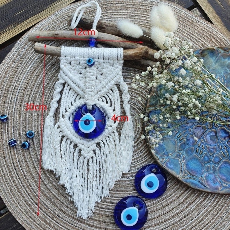 Bohemian Devil's Eye Wooden Wall Hanging with Cotton Thread | Home Decor Tapestry
