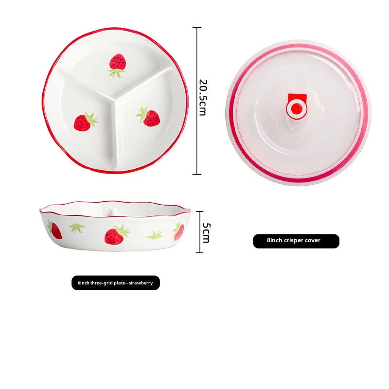 Ceramic Three-Compartment Bowl with Lid Microwave Safe Heat-Resistant Lunch Box Snack Plate|Kitchen & Dining