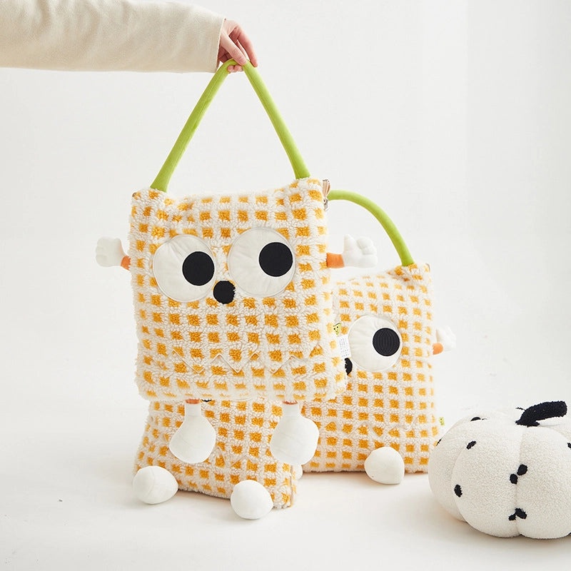 Big Eye Monster Embroidered Lambswool Flannel Cushion Blanket for Office Car Use|Home & Living