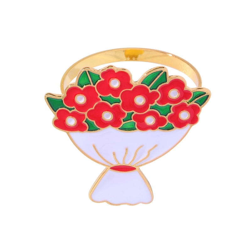 Valentine's Day Red Heart Flower Alloy Napkin Ring Casual Elegant Pastoral Style 1 Piece|Home Decor Tableware