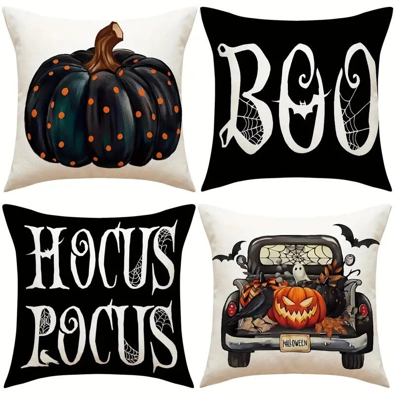 Halloween Minimalist Pumpkin Ghost Linen Pillow Covers for Couch Sofa Decor | Home Decor Pillows