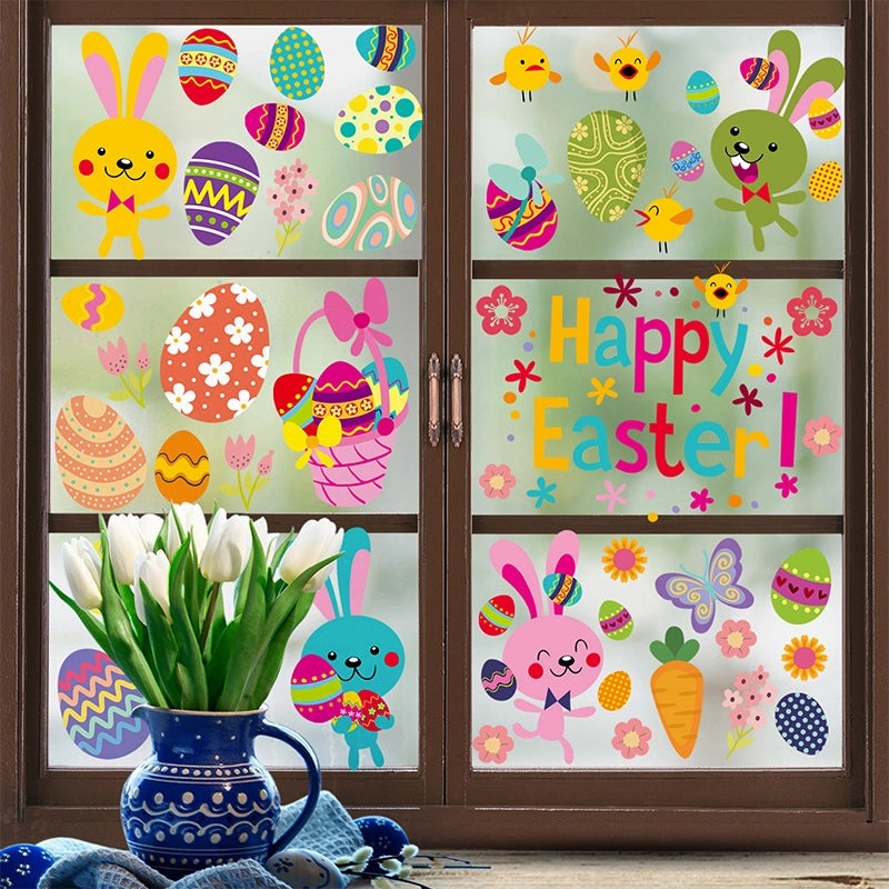 Cartoon Easter Egg Window Stickers Electrostatic Decorative Gel Clings for Festival Decoration|Home Decor & Seasonal Accessories