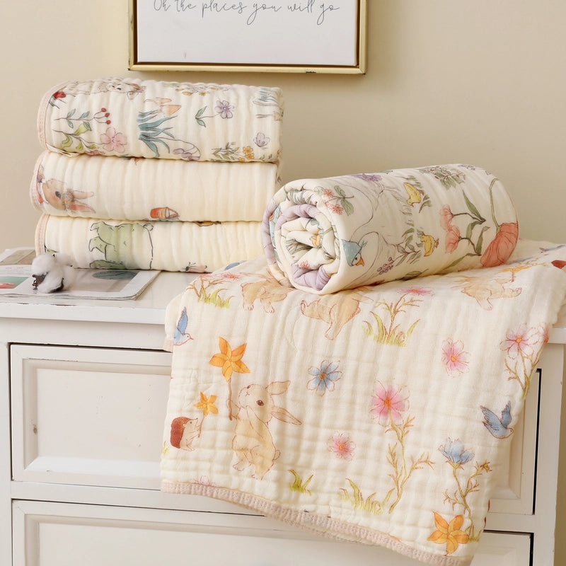 Double Layer Cotton Cartoon Baby Bath Towel Soft Gauze Blanket Multi-Use Air Conditioning Quilt|Baby Bath & Bedding