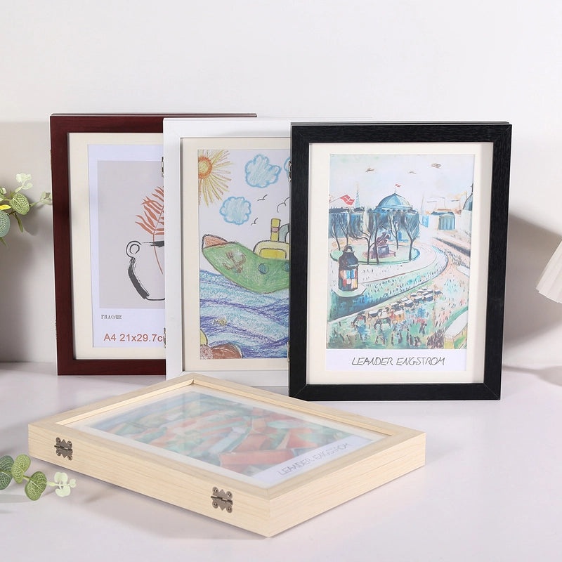 Wooden Magnetic Flip Photo Frame with Storage for Kids' Art and Pictures | Photo Frames & Displays