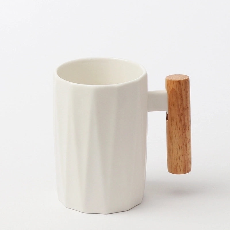 Matte Ceramic Mug with Solid Color and Wooden Handle | Home & Kitchen Drinkware