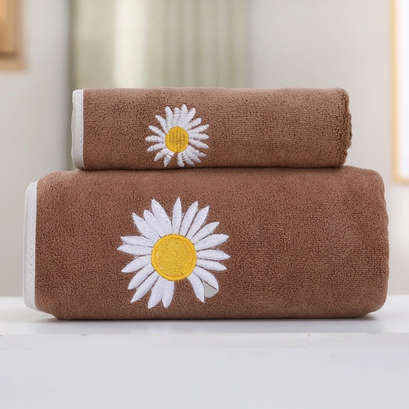 Casual Color Block Daisy Coral Fleece Bath Towels Soft Absorbent Bathroom Towels|Home & Kitchen > Bath > Towels