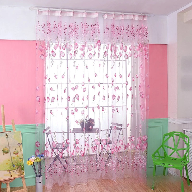 Tulip Pattern Window Screen for Living Room and Bedroom | Home Decor Curtains