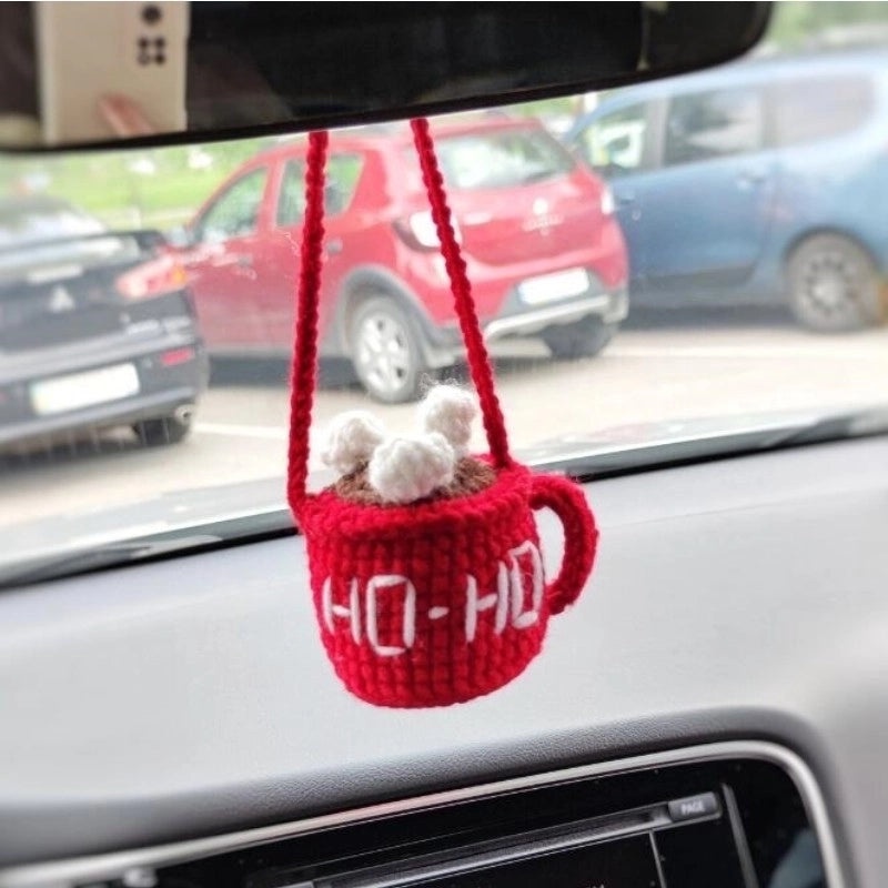 3 Pieces Hand-Crocheted Chlorophytum Yarn Potted Ornaments for Car Rearview Mirror | Car Accessories