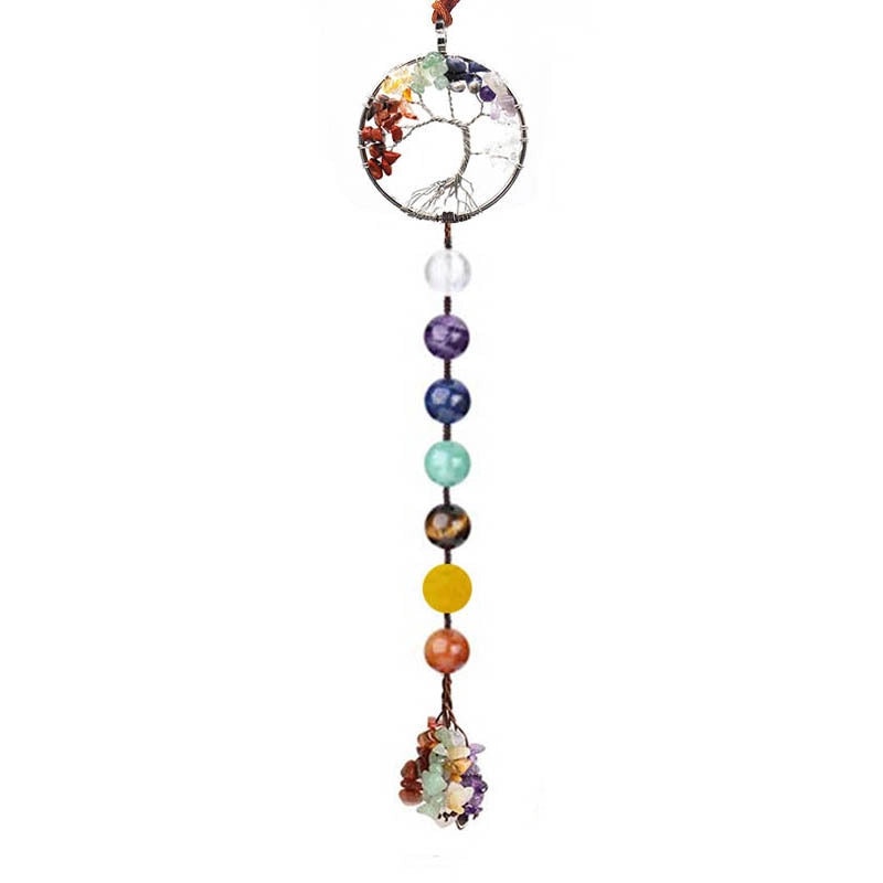 Natural Gravel Lucky Tree Dreamcatcher Car Pendant Round Beads Woven Yoga Curtain Ornament | Car Accessories