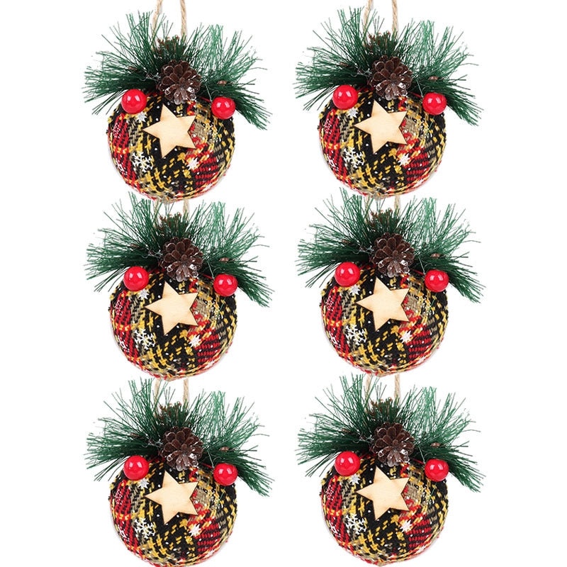 Christmas Plaid Cloth Balls 6cm & 8cm Black White Red Tree Hanging Decorative Ornaments|Christmas Decorations