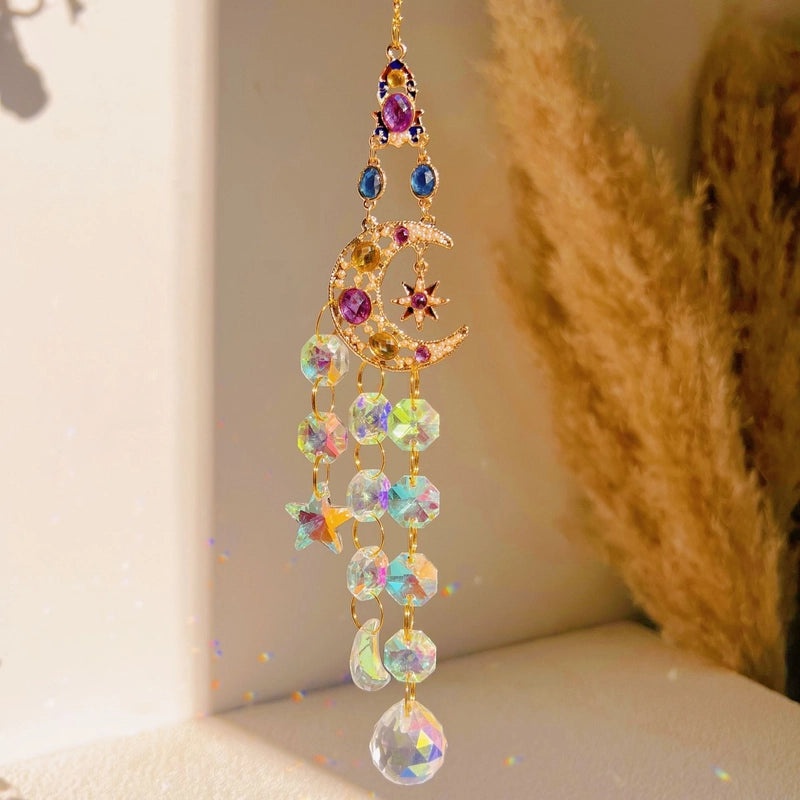 Shiny Sun and Moon Crystal Alloy Copper Suncatcher Wind Chime for Wall Decor|Home Decor & Wall Art