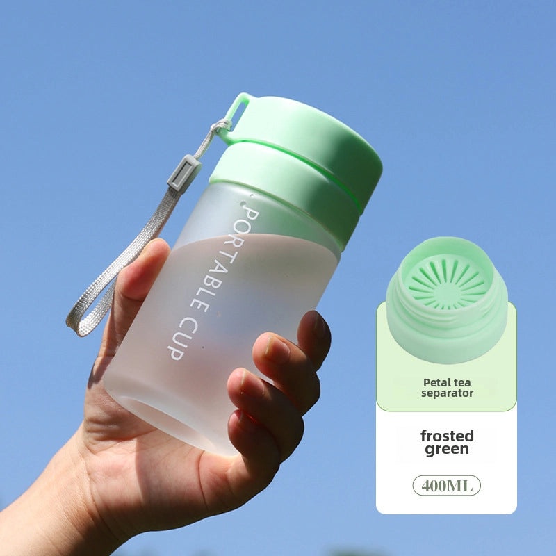 Large-capacity Outdoor Sports Water Bottle with Frosted Plastic Portable Rope Customizable Tea Drain Cup|运动水壶