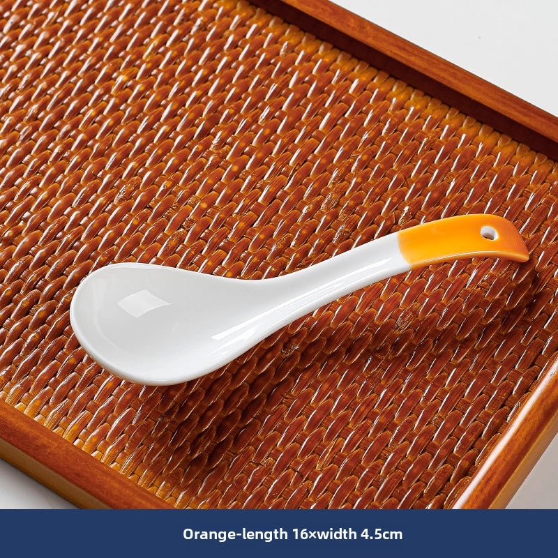 Japanese Style Blue and White Ceramic Soup Spoon Thickened Curved Handle Anti-scalding Small Spoon|Kitchen & Dining