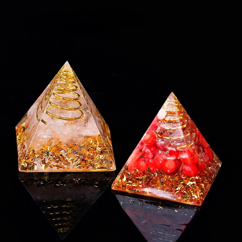 Natural Crystal Chakra Pyramid Ornament with Gravel - Office Desk Decoration | Home Decor