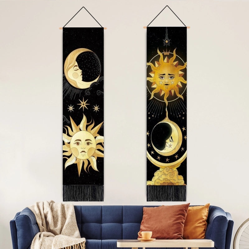 Nordic Sun and Moon Tapestry Wall Hanging Cotton Linen Polyester|Home Decor Wall Art