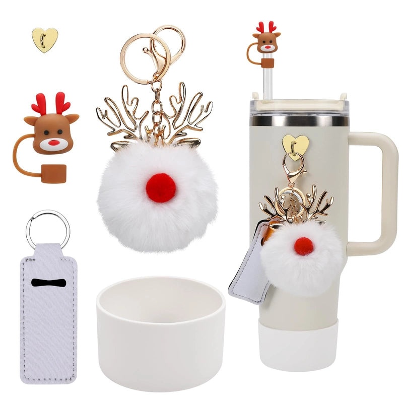 Christmas Themed Cute Bat Ghost Elk Silicone Straw Cap Pendant Set|Holiday Drink Accessories