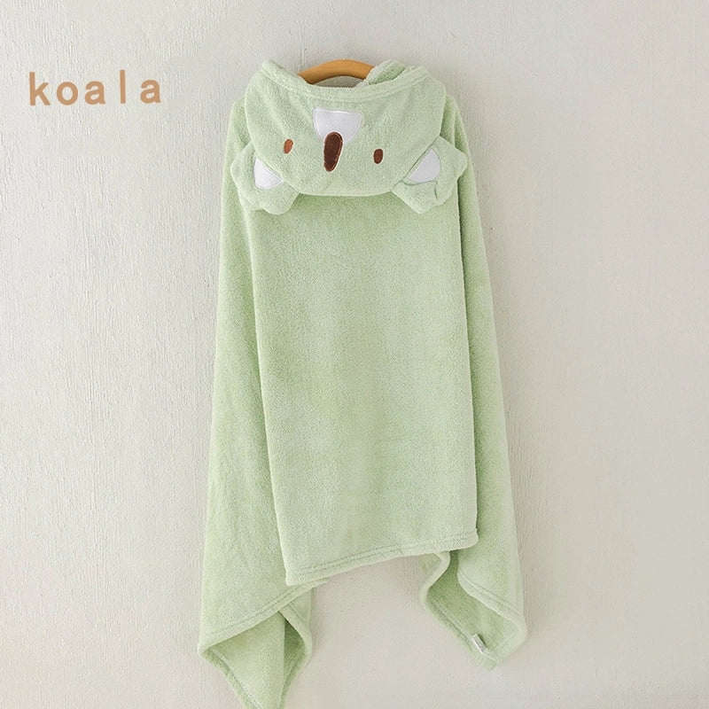 Baby Coral Fleece Hooded Cape Soft Cartoon Animal Kids Hooded Cloak Bath Towel for Spring and Autumn|Children's Bath Accessories