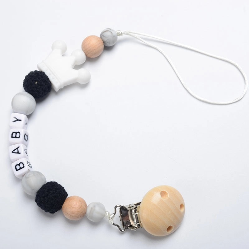 Adorable Wooden Letter Pacifier Clip with Silicone Beads | Baby Accessories