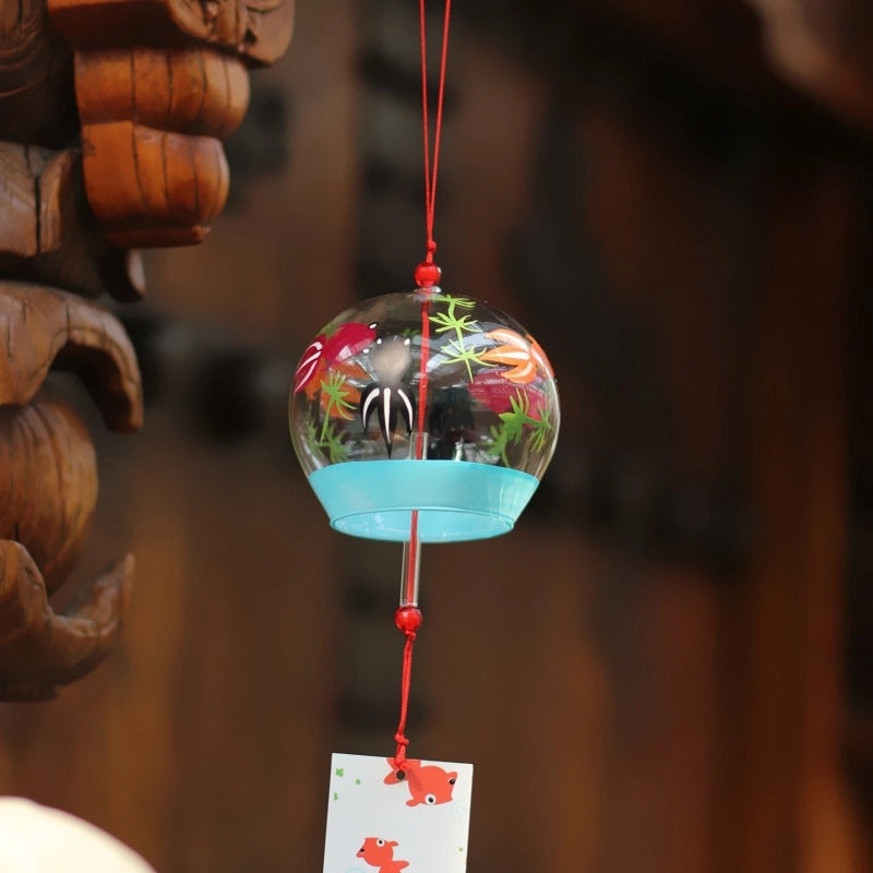 Handmade Painted Glass Pendant with Creative Pattern Wind Chimes Japanese Craft Style | Home Decor & Crafts