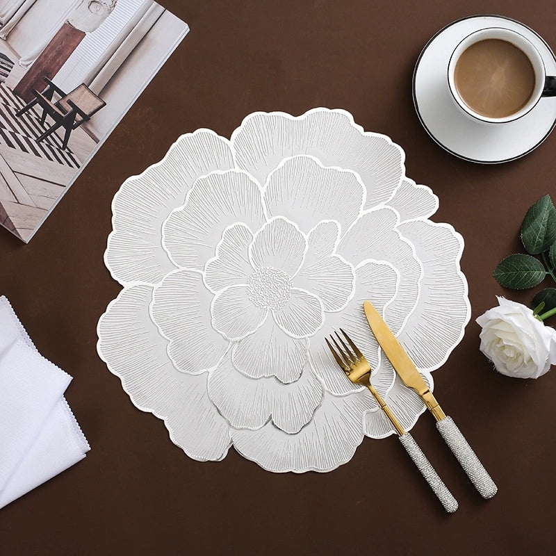 Peony Flower Nordic Style PVC Coaster Heat-Resistant Non-Slip Waterproof Table Mat|Home & Kitchen Accessories