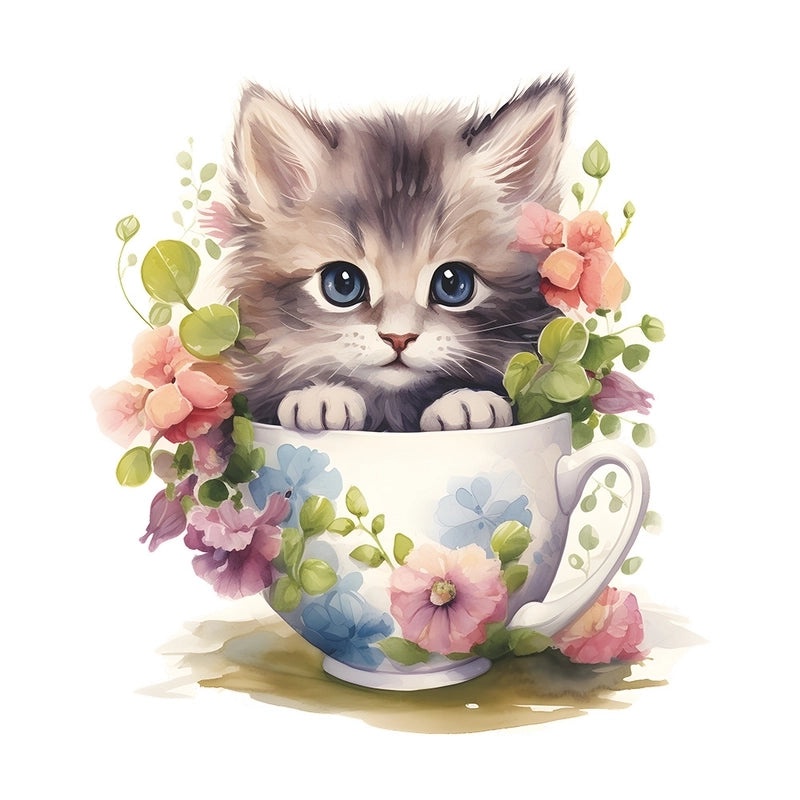 Adorable Cat and Floral PVC Wall Decal | Home Decor Wall Stickers