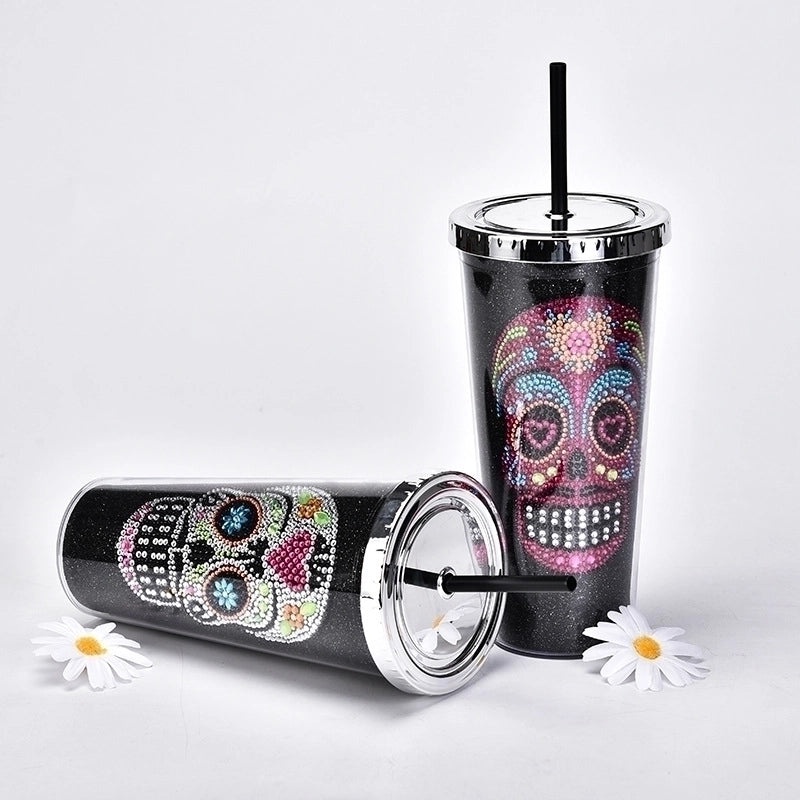 Creative Double-layer Plastic Straw Cup with Halloween Skull Design Large Capacity Drinkware|Halloween Drinkware