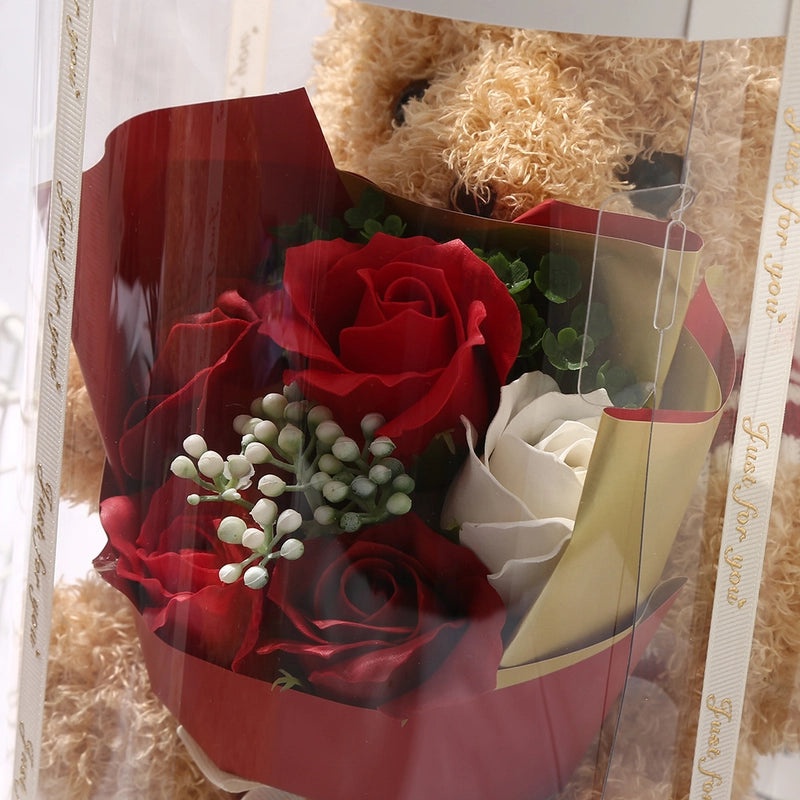 Soap Flower Bear Gift Box Romantic 520 Valentine's Day Birthday Present Adorable Teddy Bear Doll|Gifts & Accessories
