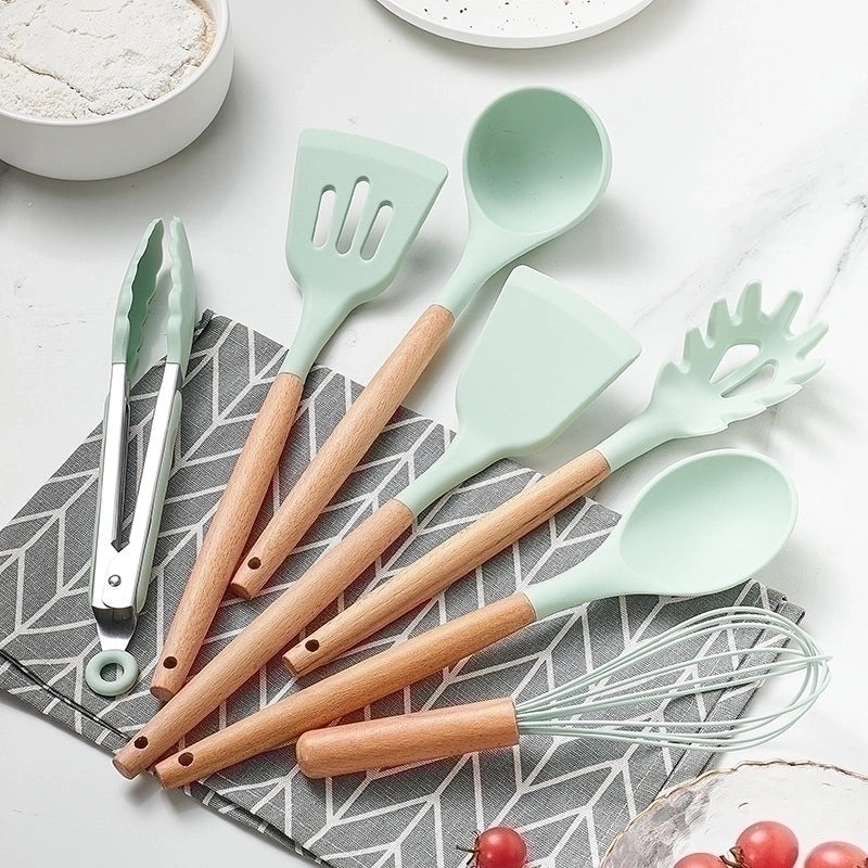 Minimalist Solid Color Wooden and Silicone Kitchen Tools|Kitchenware & Utensils
