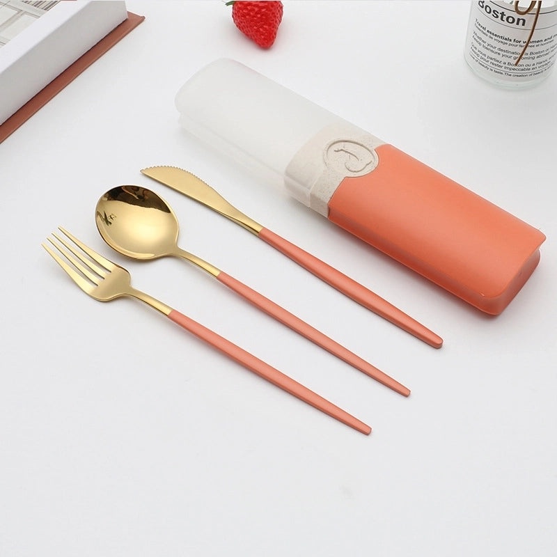 Retro Style Color Block Stainless Steel Fruit Spoon Knife Fork Set|Kitchen & Dining Cutlery Sets