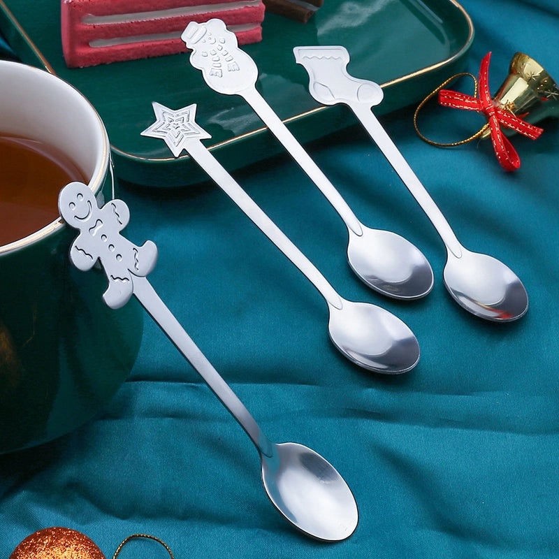 Christmas Holiday Socks Snowman Gingerbread Cookies 410 Stainless Steel Spoon 1 Piece Set|Home & Kitchen