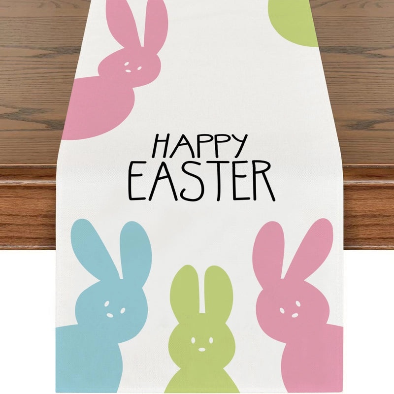 Cute Easter Home Decor Polyester Tablecloth Multicolor Bunny Stripe