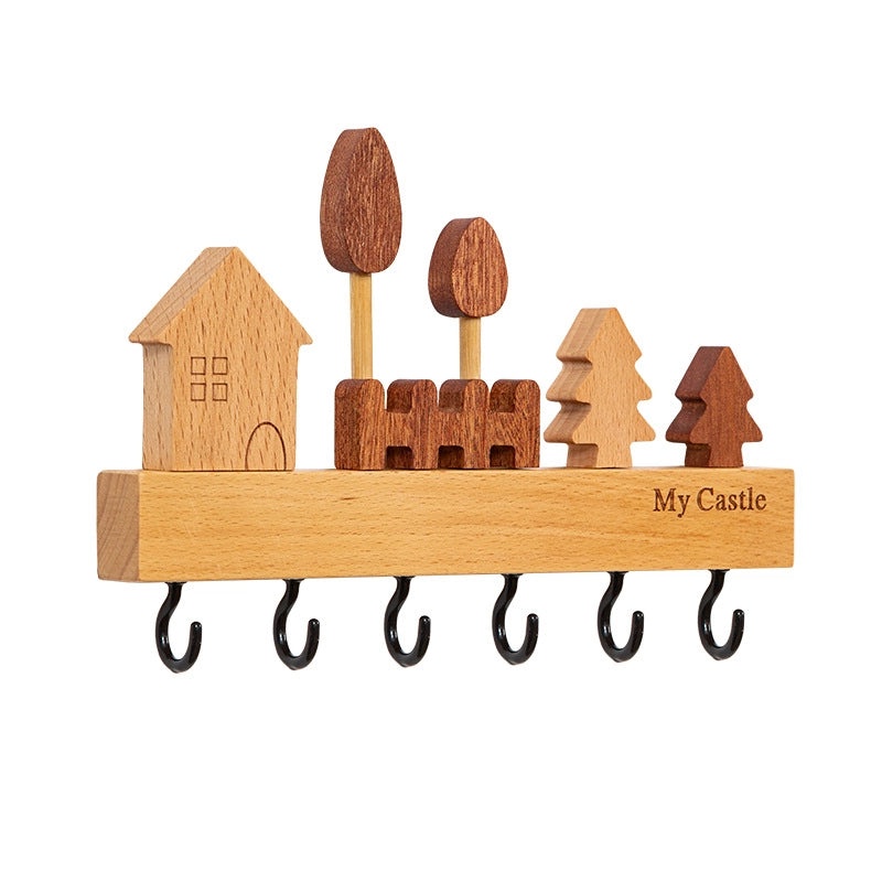 Nordic Solid Wood Wall-mounted Key Hook Punch-free Creative Storage Rack for Entrance|Home Organization
