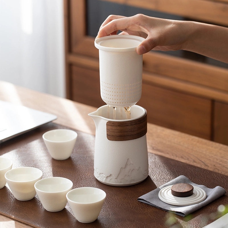 Portable Travel Tea Set | One Pot Three Cups | Complete Kung Fu Tea Set for Outdoor & Business Gift | Tea Accessories
