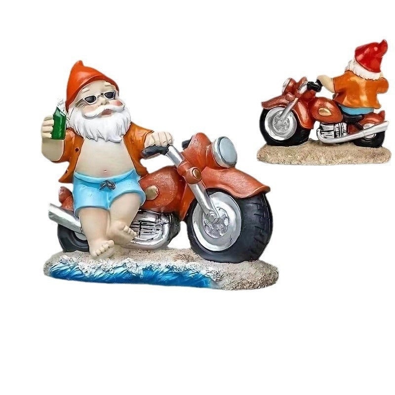American Style Motorcycle Riding Dwarf Resin Sculpture for Home Garden Decor|Home Decor & Garden Ornaments