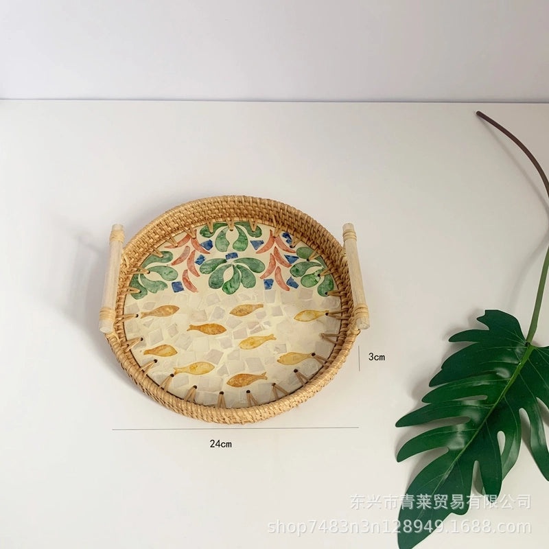 Handwoven Floral Rattan Shell Storage Basket for Casual Home Décor|Home Storage & Organization