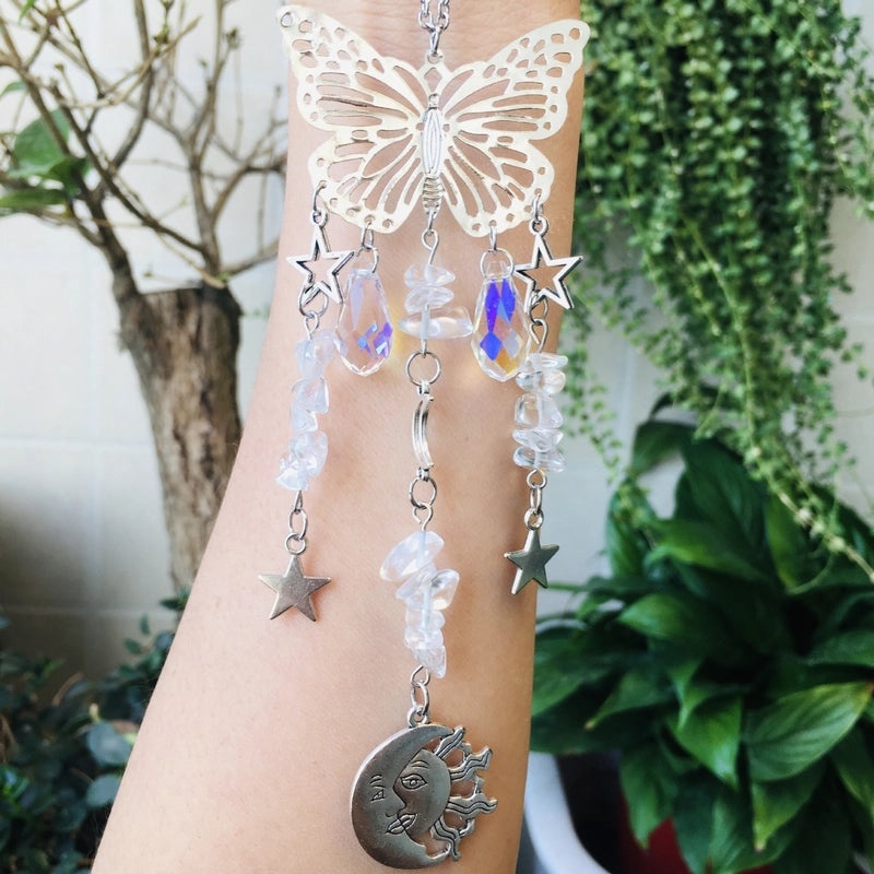 Christmas Pastoral Sun and Butterfly Crystal Pendant Wind Chime Wall Hanging|Home Decor