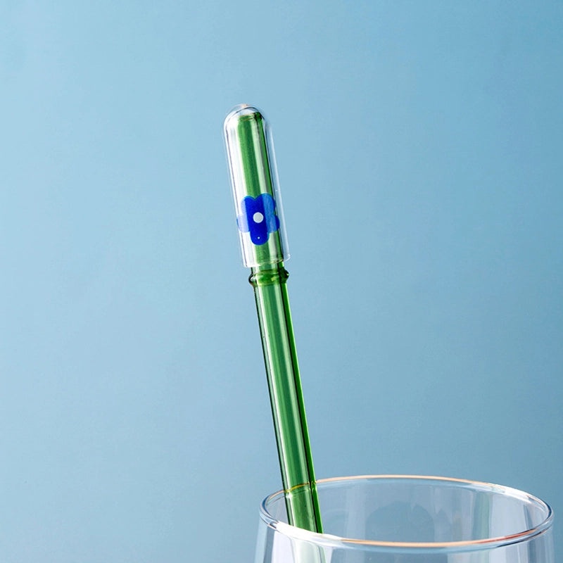 Adorable Animal and Fruit Borosilicate Glass Straw with Decorative Cap | Drinkware Accessories