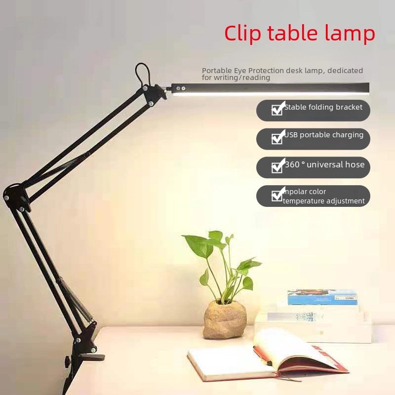 LED Adjustable Arm Desk Lamp with Eye Protection USB Portable Folding Clip Light | Home Office Lighting
