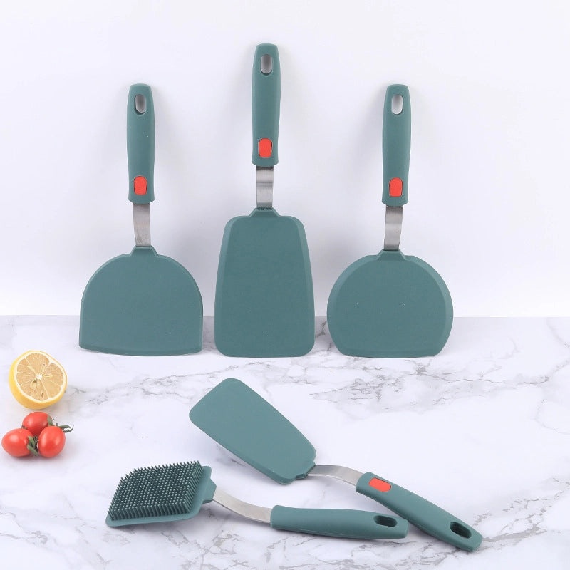 Dark Green Silicone Cooking Spatula with Stainless Steel Handle | Kitchen Utensils