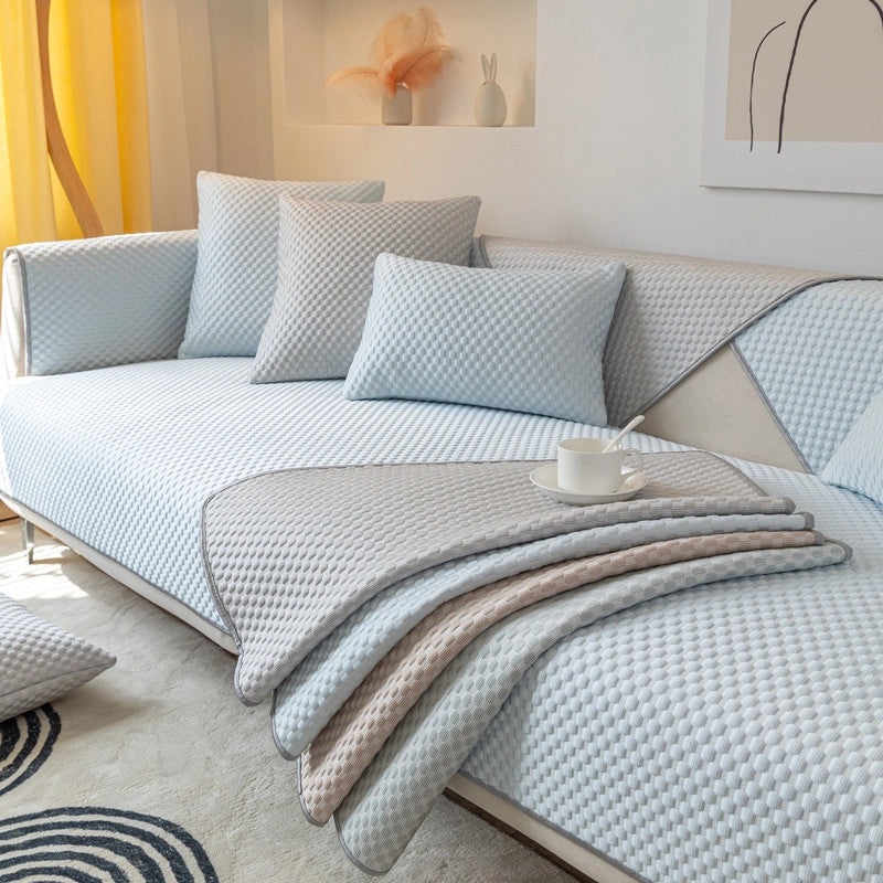 Summer Ice Silk Sofa Cushion Cool Polka Dot Solid Non-slip Towel Soft Breathable Cover|Home Decor Cushions