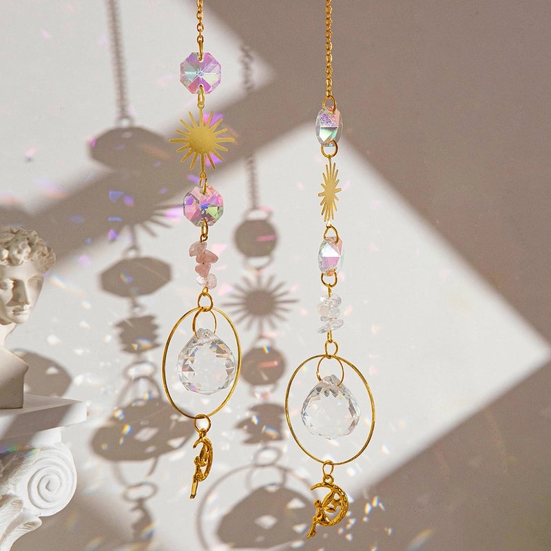 Pastoral Crystal Metal Suncatcher Wind Chime Sun Pattern Home Decor