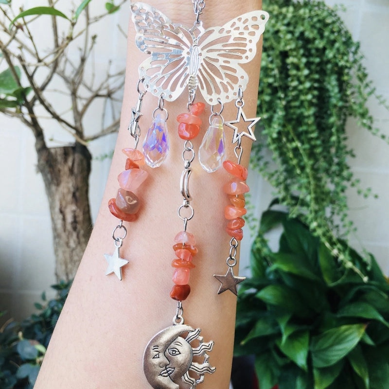 Christmas Pastoral Sun and Butterfly Crystal Pendant Wind Chime Wall Hanging|Home Decor