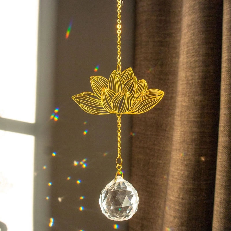 Elegant Lotus Brass Pendant with Artificial Crystals | Jewelry & Accessories